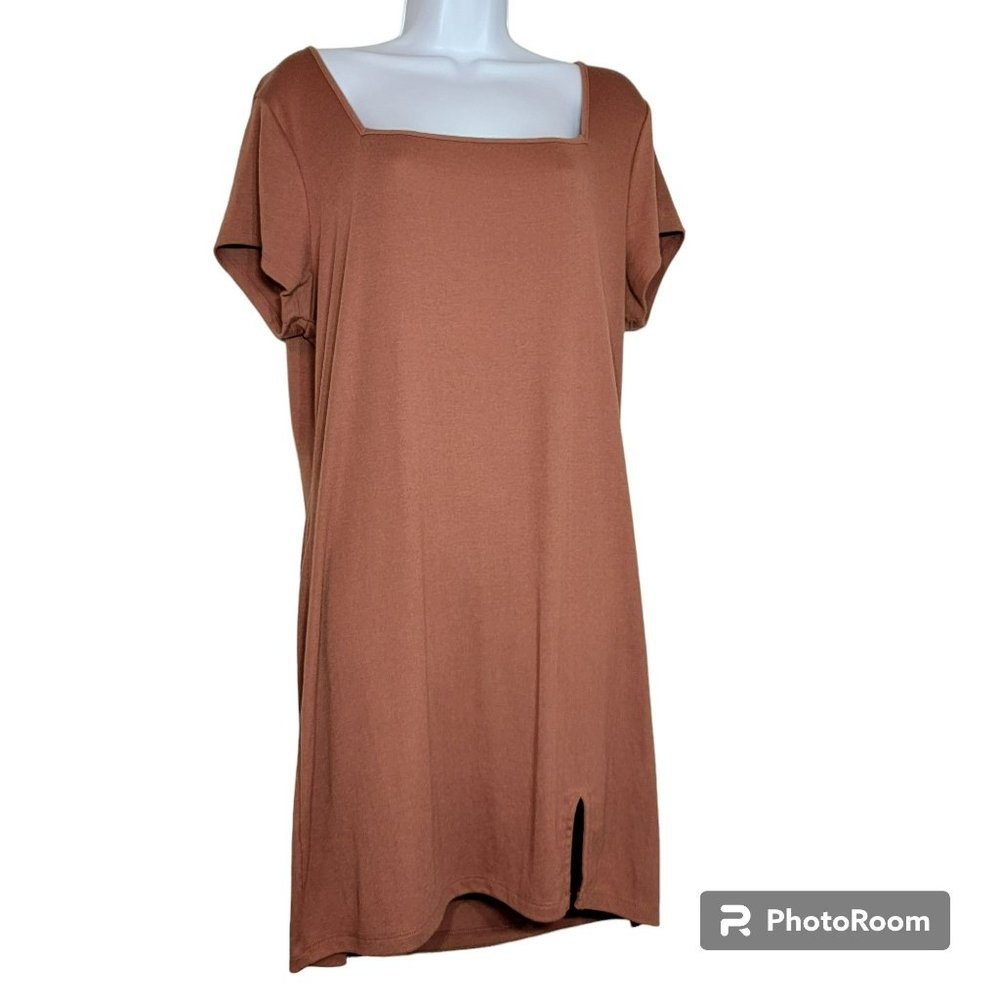 SO Knit Tunic Top, Women XXL, Brown, Short Sleeve, Square Neck, EUC